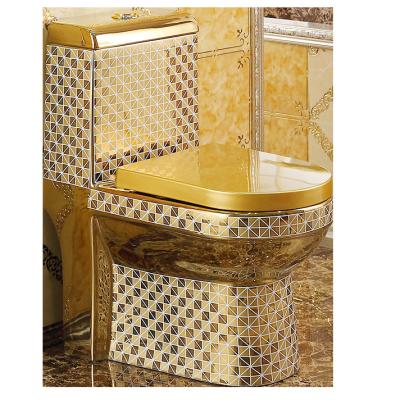 China Double-Flow Luxury Style Bathroom Toilet Bowl One Piece Toilet Bowl Royal Gold Plated Ceramic Toilet for sale