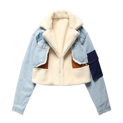 China New Arrivals Fashion Breathable Winter Sale Patchwork Denim Cashmere Shorts Motorcycle Warm Outdoor Jackets For Women for sale