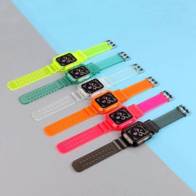 China Comfortable Jelly Candy Clear Sport Soft TPU 42mm Watch Strap Case Cover For Apple Watch 6 Glacier Straps 44Mm Luxury Watch Bands for sale