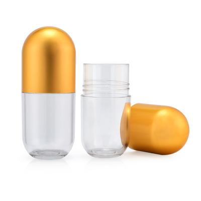 China Custom Clear Unique Clear Plastic Jar Smell Proof Capsule Shape Weed Storage 55g Airtight Weed Contianer for sale