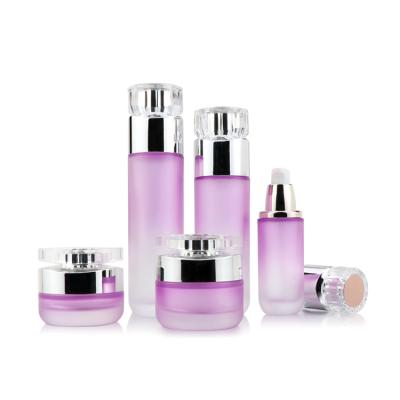 China Personal Care Skin Care Luxury Packaging Cosmetic Bottle Set Purple Glass Cosmetic Bottle And Jar For Sale for sale