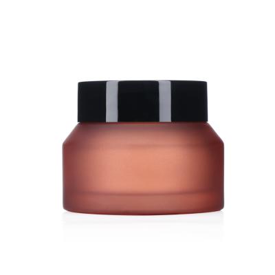 China 15g 30g 50g Black Square Viable Luxury Red Brown Cosmetic Matte Glass Cosmetic Jar For Cream for sale