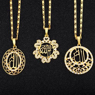 China Lady Ireland 18kc Gold Islamic Pendant Necklace Romantic Copper Zircon Pendant Allah Inlay Muslim Necklace for sale