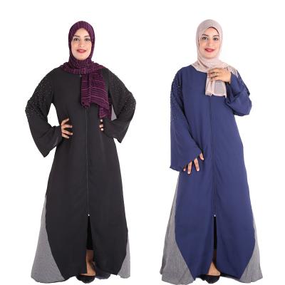 China Factory New Muslim Frontier Style Abaya African Arab Dress Ladies Plus Size Zipper Bead Quilted Cardigan for sale