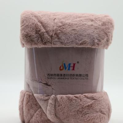 China Soft JMH Custom Design Pink 300Gsm  Artificial Rabbit Hair Double Layer Luxury Faux Throw Blanket for sale