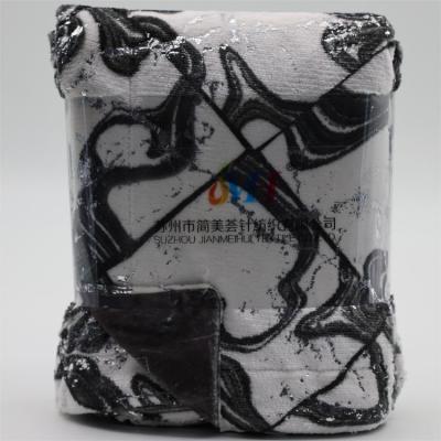 China Soft JMH Custom Design White Black 240GMS Silver Print Fashion 2ply Marble Fur Cover Blanket for sale