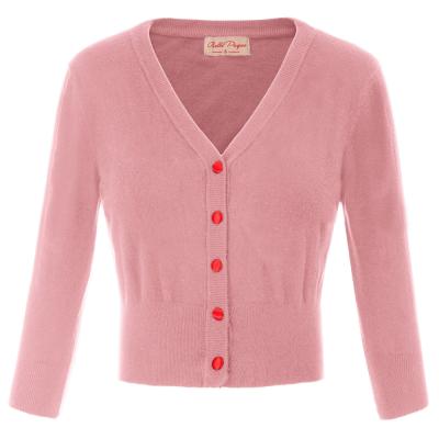 China OEM Breathable V-Neck 3/4 Sleeve Contrast Single Breasted Button Vintage Cardigan Coat For Women Knitwear Manufacturer for sale