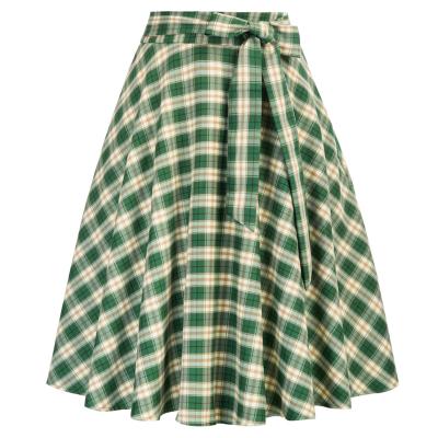 China Breathable OEM Plaided High Waisted Waistband Decorated Back Zipper Woman's Tartan Swing Skirt for sale