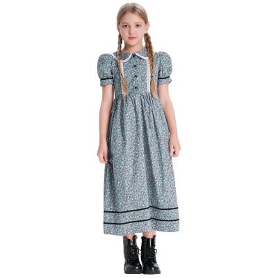 China Breathable American Historic Pioneer Girls Costume Apron+Bonnet+Dress Cotton OEM Colonial Dress Set for sale