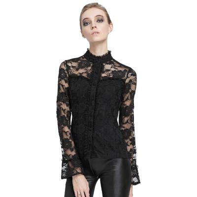 China Breathable Vintage Women's Gothic Long Sleeve Stand Collar Lace Patchwork Shirt Sd Full SL000052 for sale