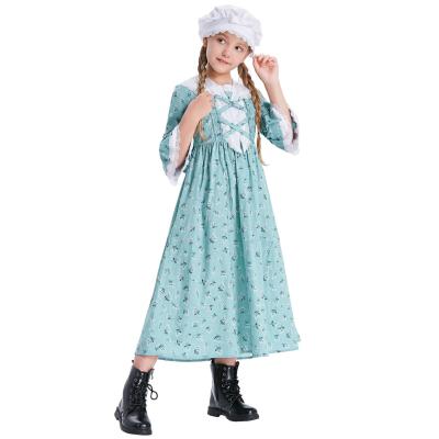 China OEM Breathable Colonial American Historical Pioneer Girl Costume Dress Set Dress+Scarf+Bonnet for sale