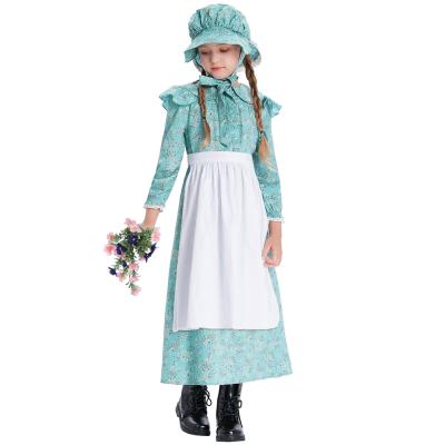 China OEM Breathable Kids Costume 3pcs Set Apron Hat Pioneer Cotton Kids Colonial Dresses For 10 Years Old Girls for sale