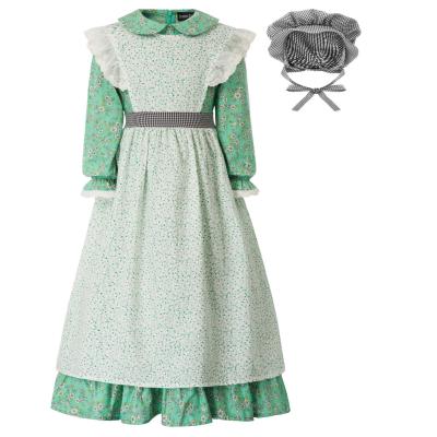 China Girls' Breathable Colonial Cotton American Historical Costume SLE02172 Dress+Pinafore+Bonnet for sale