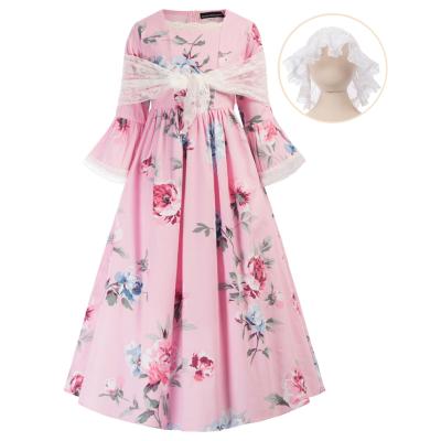 China SD SL000109 Kids Girls Victorian Floral Style 3/4 Sleeve Cotton Dress+Hat for sale