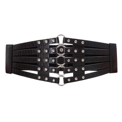 China Polyurethane Leather+Elastic Band+Alloy Studs KC000015 Womens Ladies Vintage Studs Embellished Stretch Elastic Waistband Waistband for sale