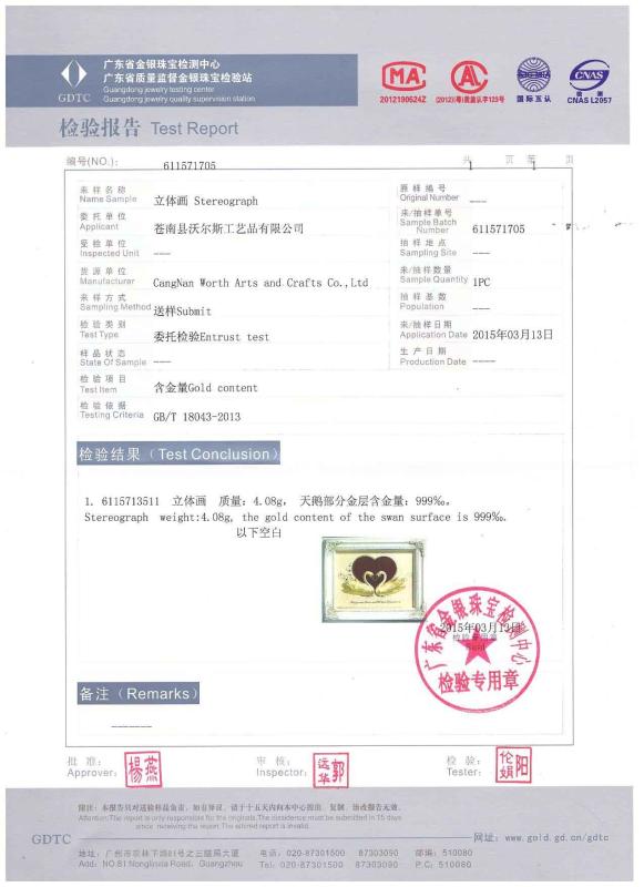 Test Report - Cangnan Worth Arts And Crafts Co., Ltd.