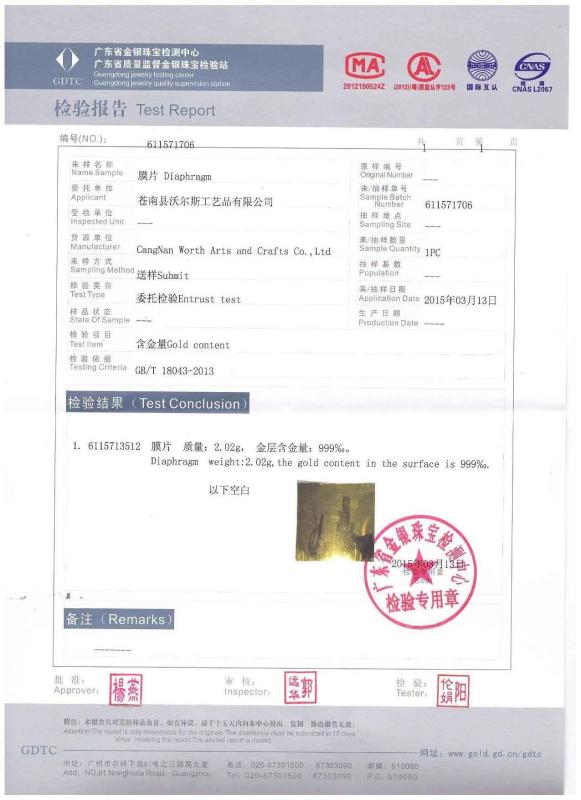 Test Report - Cangnan Worth Arts And Crafts Co., Ltd.