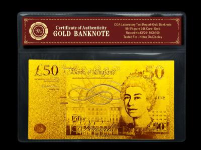 China £50 Geplateerd ponden24k Gouden Bankbiljet, Zuiver 99.9% Gouden Buitenlands Geld Te koop