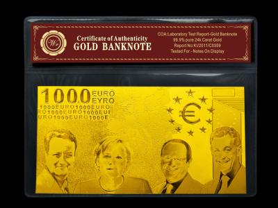 Cina 99,9% EURO PURI Bill della banconota €1000 dell'oro 24k con la menta in manica di Mylar in vendita