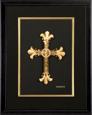 China Gold foil paper crafts home decoration , 3D 24K gold foil cross frame for sale