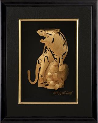 China Manual 3D Pure tiger gold foil crafts home decoration , golden Animal frame for sale