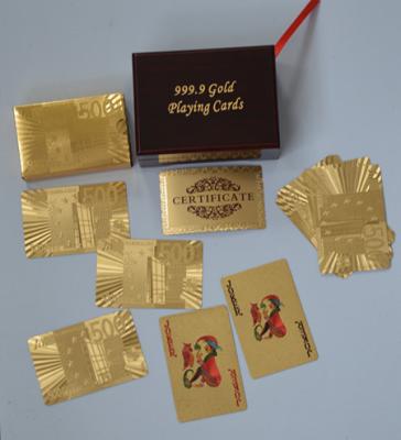 China Luxury 24k gold plated playing cards with standard 52 cards + 2 jokers for sale