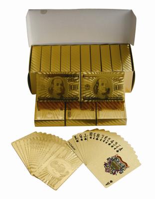 China 24K Luxury $100 Dollar costom Gold Playing Cards Poker Gift Box Set Certificate for sale