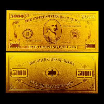 China Customed USA gold dollar bill banknotes $5000 dollars plated pure 24k for sale