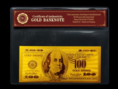 China American $100 gold dollar bill banknote plated / pure 99.9% 24K gold foil for sale