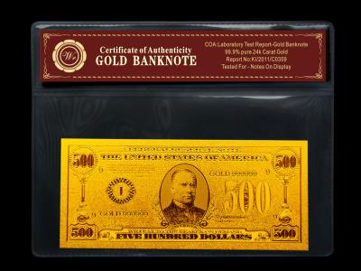 China US $500 24K gold dollar bill / Gold foil banknote for colleciton for sale