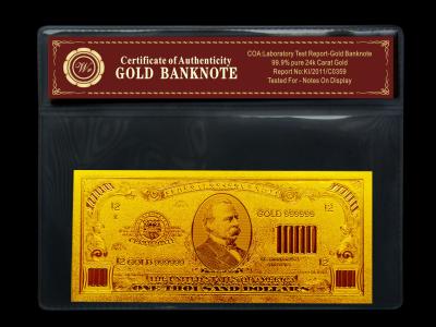 China 99.9% plated US gold dollar bill $1000 dollars collection with PVC frame for sale