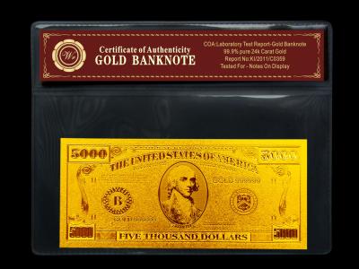 China Pure 99.9% 24k gold dollar bill includes Certificate of Authenticity for sale