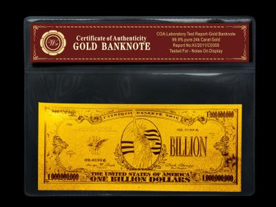 China Gold crafts American One Billion gold foil banknote for gift for sale