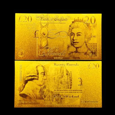 China Gold Plated Gift UK 20 Pounds 9999 24K Gold Foil Banknote Coin For Present for sale