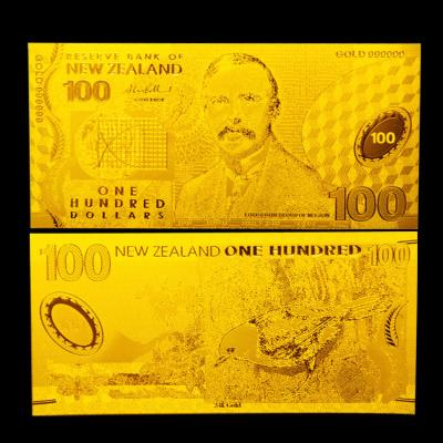 China New Zealand 100 Dollars 24K Gold Foil Banknote Double Logo Engraved For Business Gift for sale