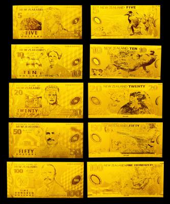 China Completed Set New Zeanland Gold Banknote With 5 / 10 / 20 / 50 / 100 Dollars for sale