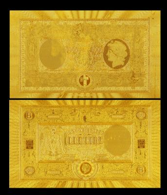 China Antique Imitation Craft Italy Gold Foil Banknote 1000 Lire 24K Gold Foil Plated for sale