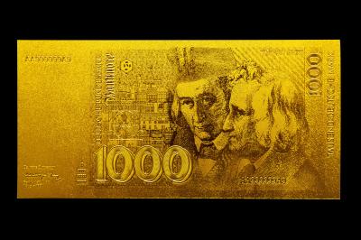 China Duits Mark Gouden Bankbiljet 1000 Tekens Zuiver Bladgoud 999.9 Gouden Professionele Engaved Te koop