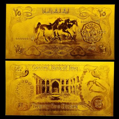 China Gold Engraved Craft Iraq 25 Dinars Gold Foil Banknote In 24K Gold For Business Gift for sale