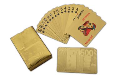 China Engraved 500 Euro Gold Plated Playing Cards Golden Color Gold Foil Bridge Playing Card for sale