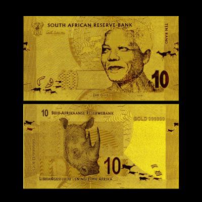 China 9999 24K South African 10 Rand Gold Foil Banknote , Present Gold Plated Currency for sale