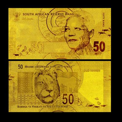 China Gold Plated Arts And Crafts Gold Foil Banknote South African 50 Rands For Gift for sale