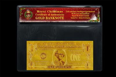 China 24k Gold USD1 Dollar Banknote Bill Certificate of Authenticity With Chrismas COA Best For Gift for sale