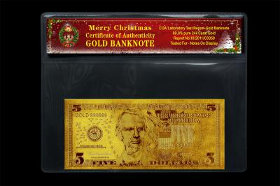 China Gifts and Crafts Fake Currancy Paper Money United States Dollar 5 With Chrismas Coa Frame for sale