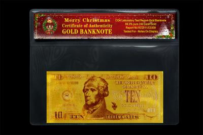 China USA Gold Banknote 10Dollars 24k Pure Gold Selling Coming Chrismas Day for sale