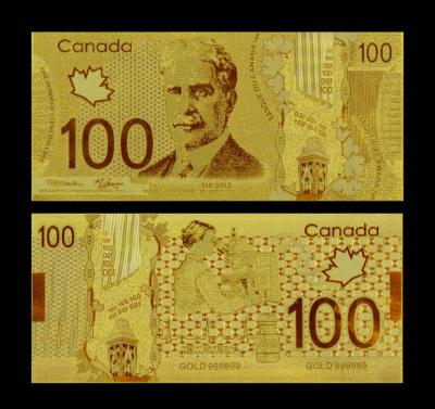 China Craft Value Collectible Rare Canada Gold Plated Banknotes 100 Dollar for sale