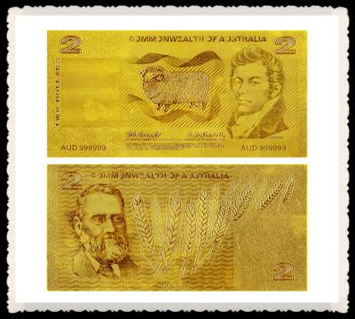 China Australia Old AUD 2 AUD Gold Banknote Engraved 99.9% 24K Gold Leaf For Home Decoration for sale