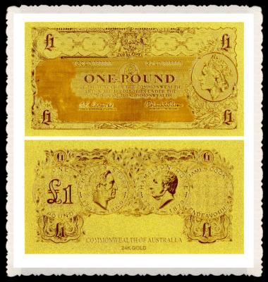 China Australia Gold Banknote One Old AUD Pure 24K Gold Leaf Plated For Collection Gifts for sale