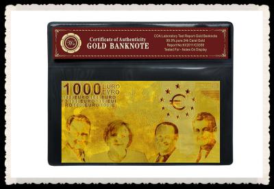 China Pure 99.9% GOLD Euro Banknote €1000 EUROS Bill Banknote Mint In Mylar Sleeve for sale