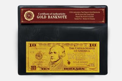 China 10 USD 24k Gold Dollar Bill for sale